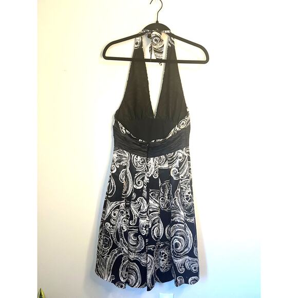 Adrianna Papell Occasions Halter Silk Dress Black & White Print Beaded sz. 8 - Picture 2 of 9